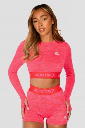 Neon Pink/Red Montirex Trail Icon Long Sleeve Crop | FNERU-7245