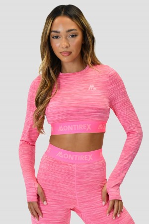 Pink Multi Montirex Icon Lite Long Sleeve Crop Top | JMAZK-5748